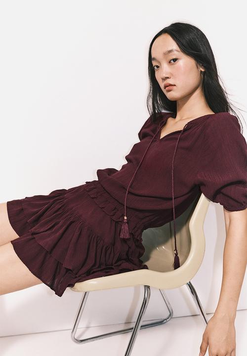 H&M - Frill-trimmed dress - burgundy