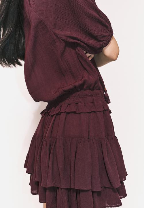 H&M - Frill-trimmed dress - burgundy