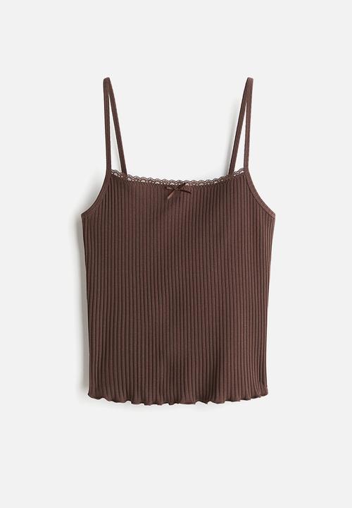 H&M - Lace-trimmed strappy top - brown