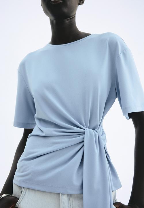 H&M - Tie-detail top - light dusty blue