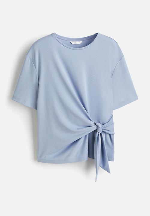 H&M - Tie-detail top - light dusty blue