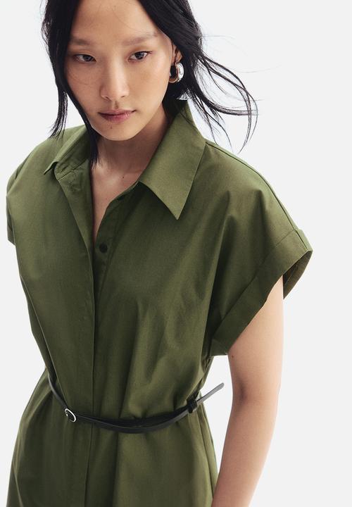 H&M - Belted poplin dress - green