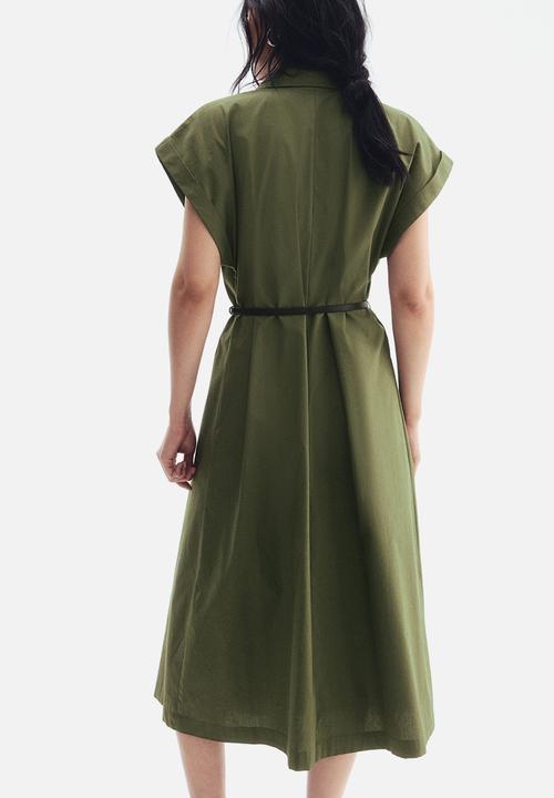H&M - Belted poplin dress - green