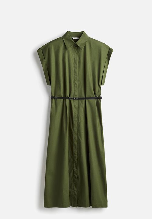 H&M - Belted poplin dress - green