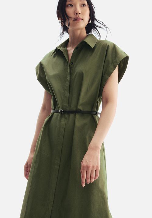 H&M - Belted poplin dress - green