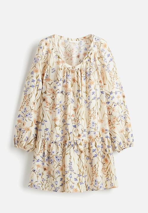 H&M - Button-front tunic dress - light beige floral