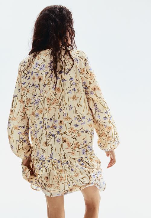 H&M - Button-front tunic dress - light beige floral