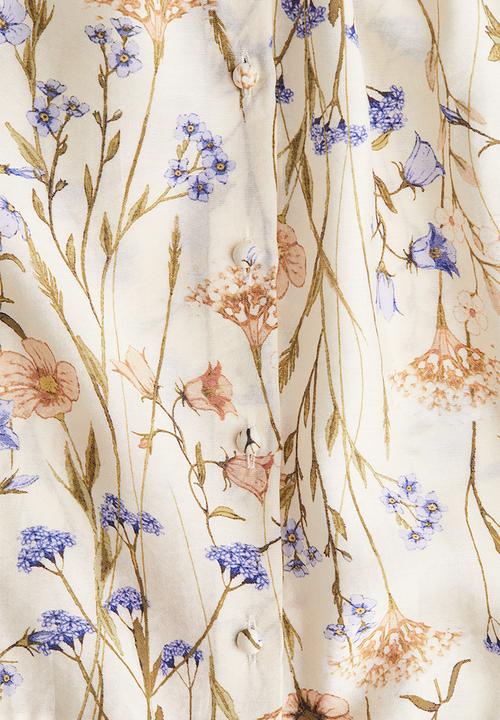 H&M - Button-front tunic dress - light beige floral