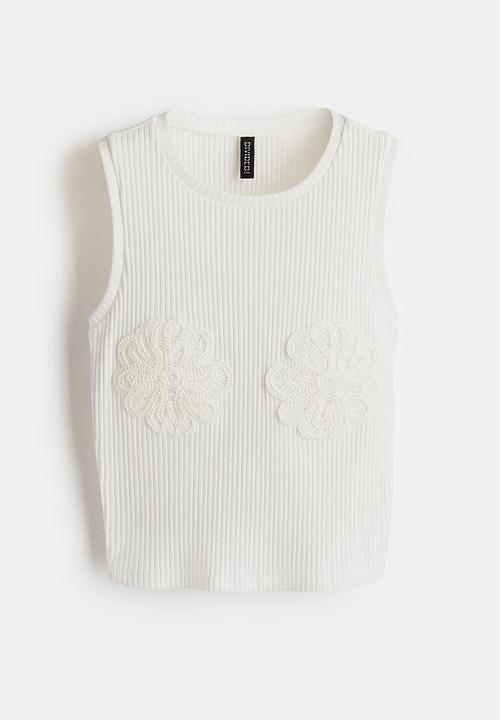 H&M - Appliquéd cropped vest top - white