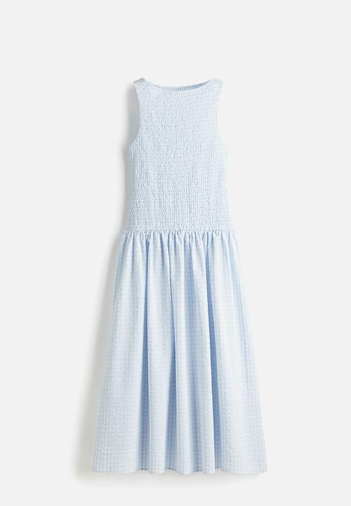 H&M - Smocked seersucker dress - light blue checked 