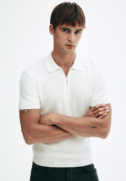 H&M - Slim fit zip-top polo shirt - white