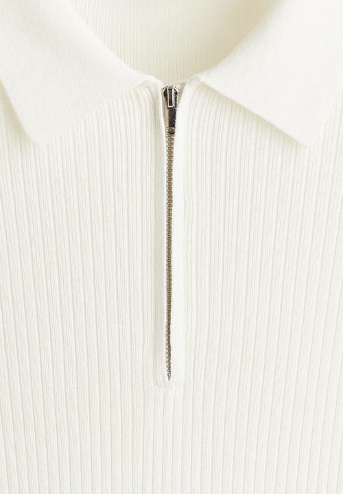 H&M - Slim fit zip-top polo shirt - white