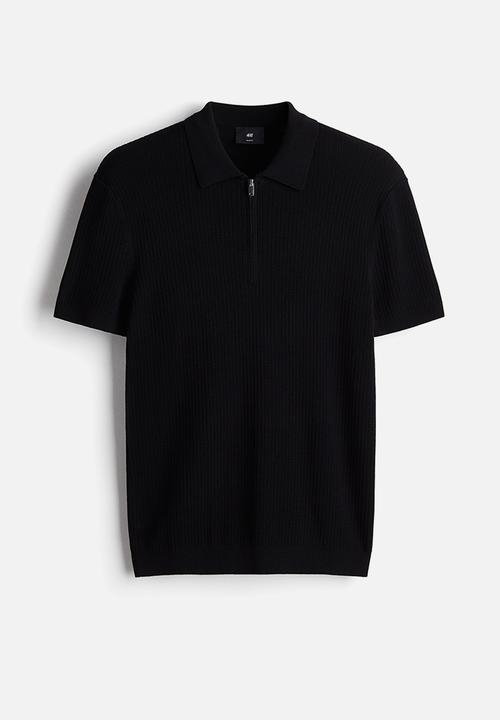 H&M - Slim fit zip-top polo shirt - black