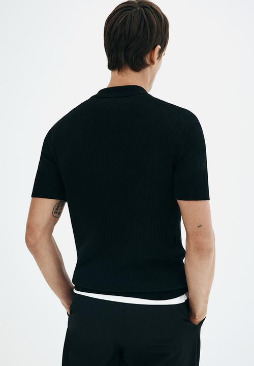 H&M - Slim fit zip-top polo shirt - black