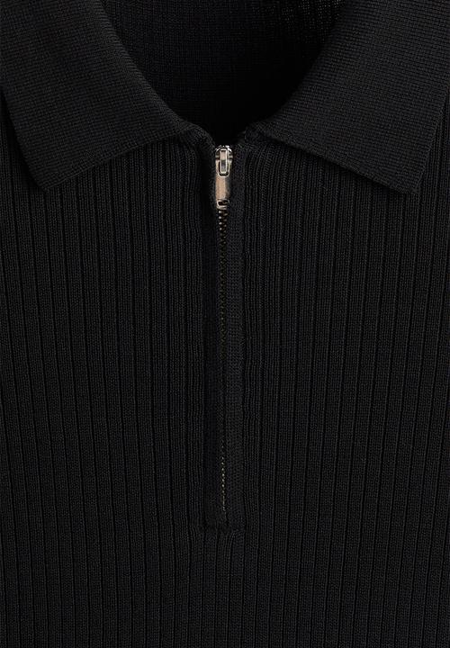 H&M - Slim fit zip-top polo shirt - black
