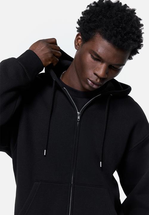 Loose fit zip-through hoodie - black - 1308010007