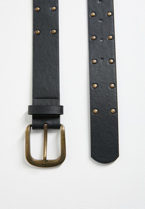 boohoo - Brushed Gold Stud Detail Belt- black