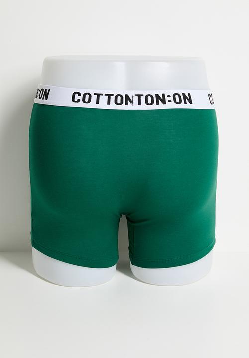 Cotton On - Mens Organic Cotton Trunks- 3 Pack - Black/Light Grey Marle/Emerald