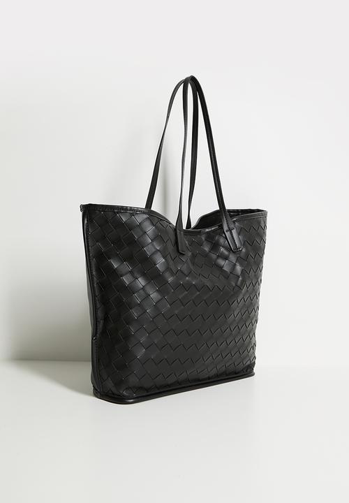 boohoo - Woven Leather Look Tote Bag- black