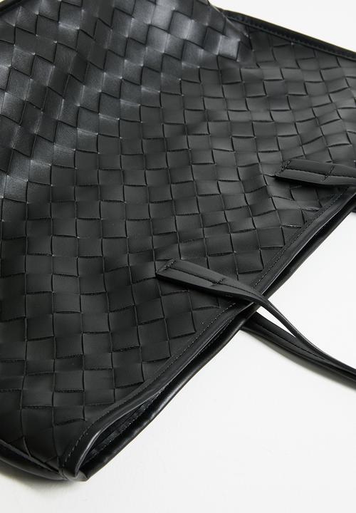 boohoo - Woven Leather Look Tote Bag- black