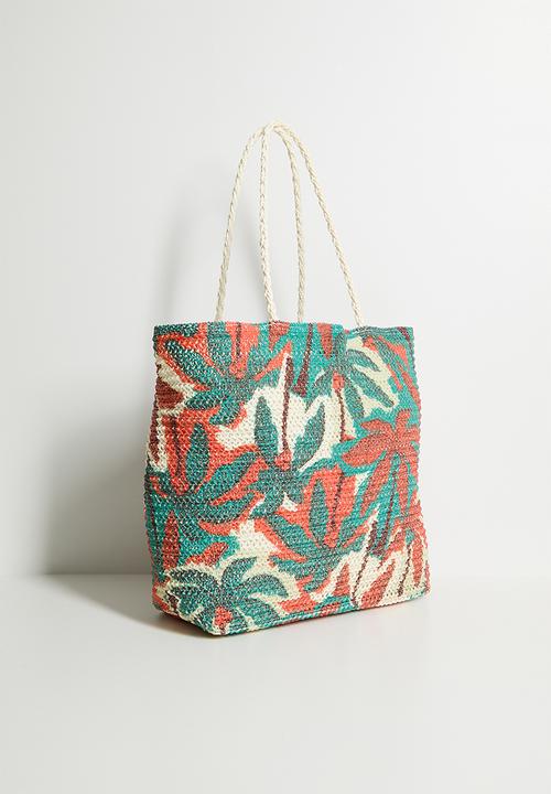 H&S - Floral Straw Beach Bag - Orange