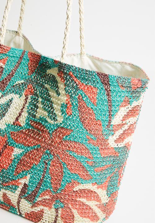 H&S - Floral Straw Beach Bag - Orange