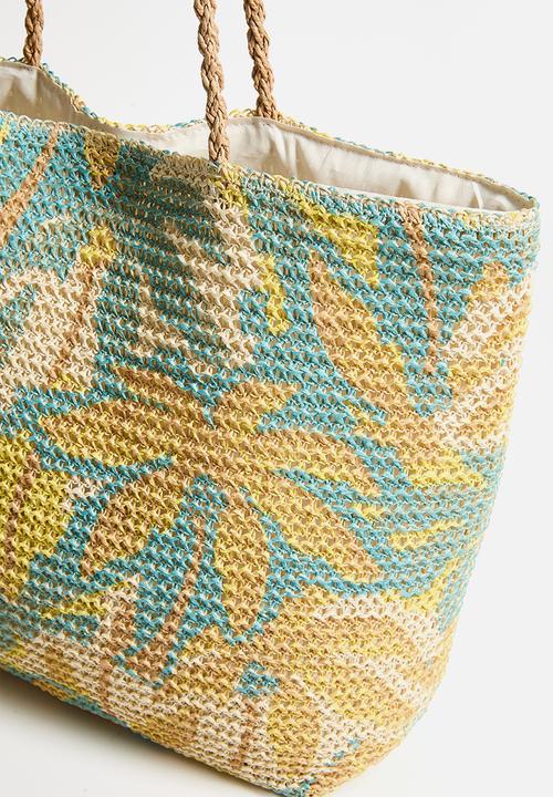 H&S - Floral Straw Beach Bag - Yellow