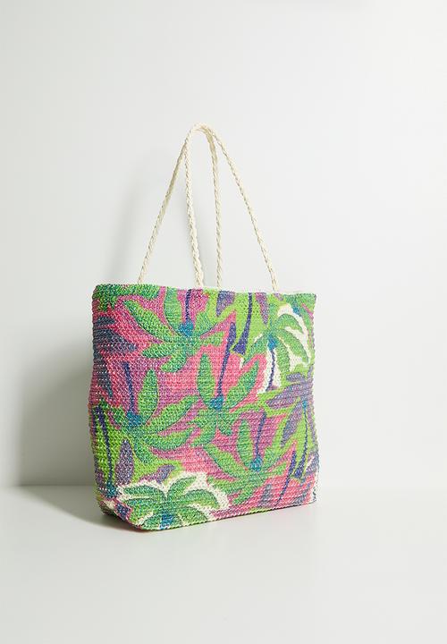 H&S - Floral Straw Beach Bag - Purple