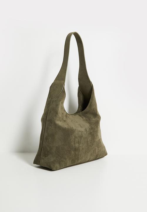 boohoo - Faux Suede Structured Shoulder Bag - Olive