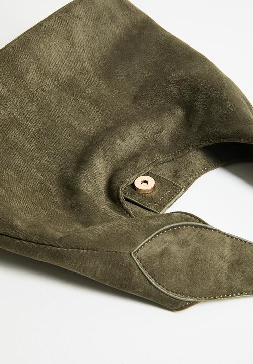 boohoo - Faux Suede Structured Shoulder Bag - Olive