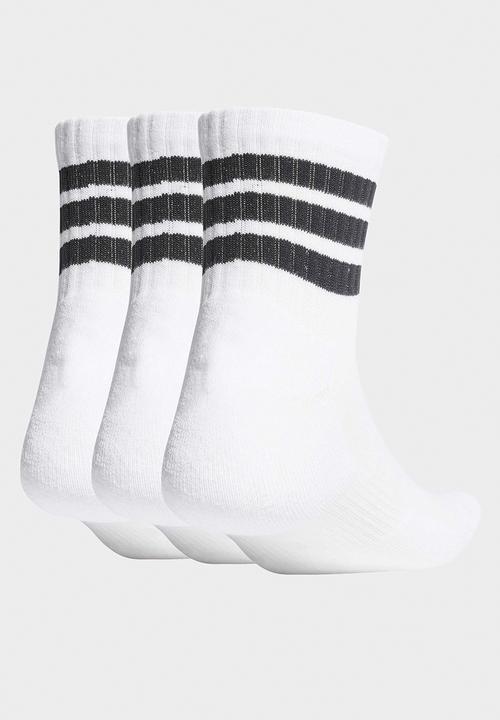 adidas Performance - 3 Stripes Cushioned Sportswear Mid Cut Socks - 3 pack - White/Blk