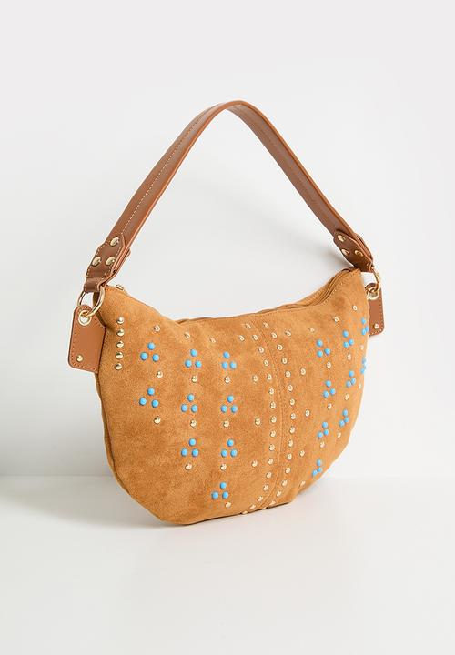 boohoo - Studded Faux Suede Shoulder Bag- tan