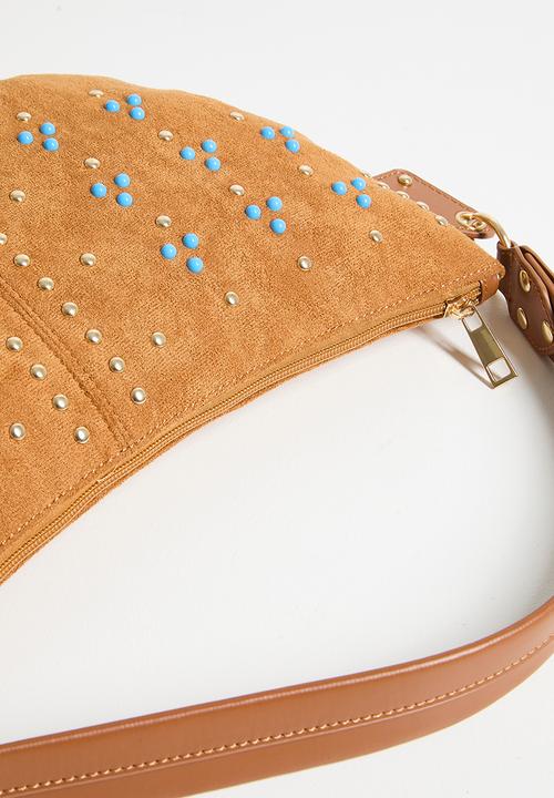 boohoo - Studded Faux Suede Shoulder Bag- tan