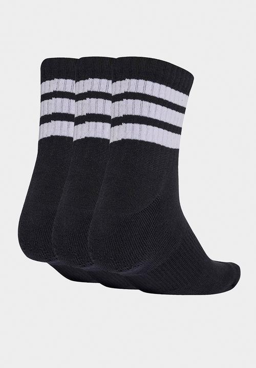 adidas Performance - 3 Stripes Cushioned Sportswear Mid Cut Socks - 3 pack - Black/Wht