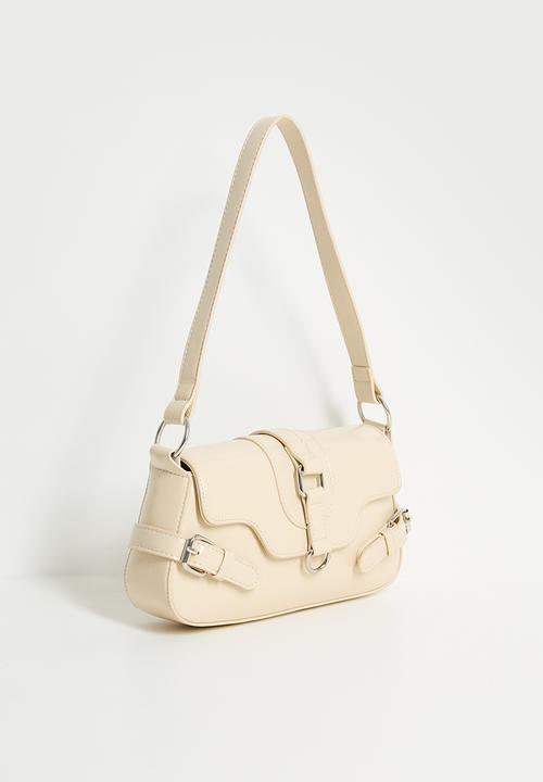 boohoo - Buckle Detail Distressed Shoulder Bag - stone