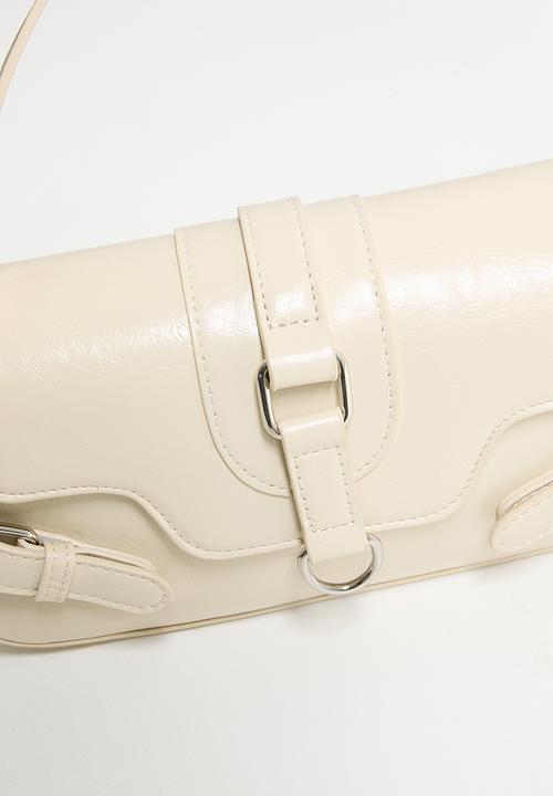 boohoo - Buckle Detail Distressed Shoulder Bag - stone