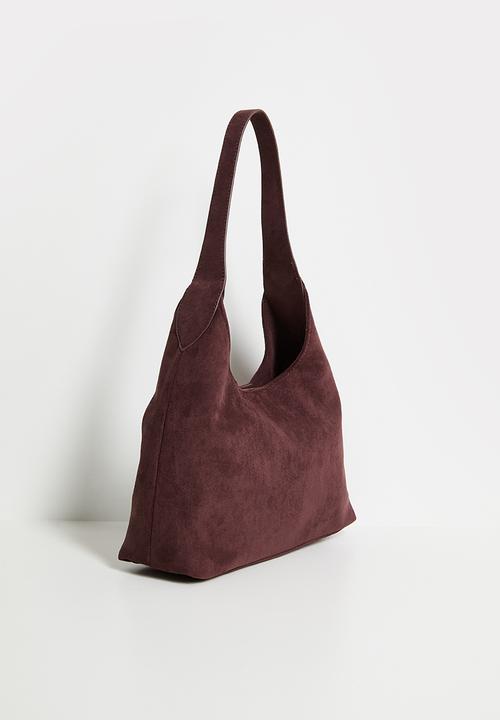 boohoo - Faux Suede Structured Shoulder Bag - chocolate