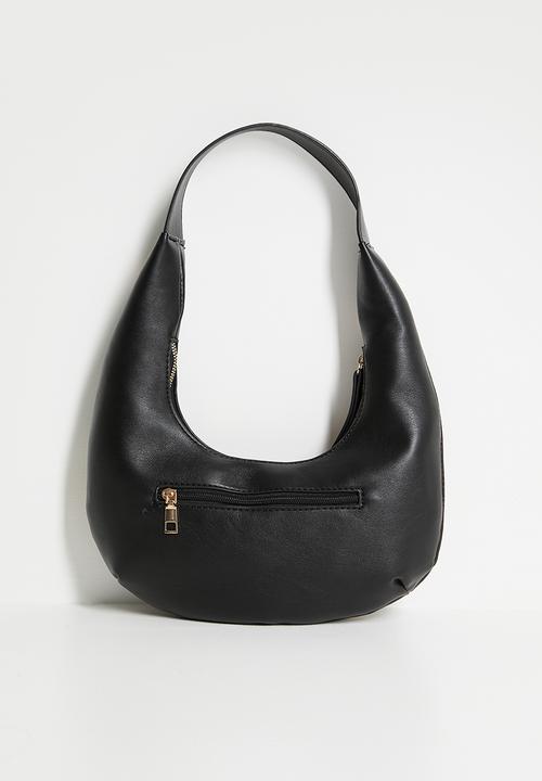 boohoo - Half Moon Studded Leather Look Shoulder Bag - black