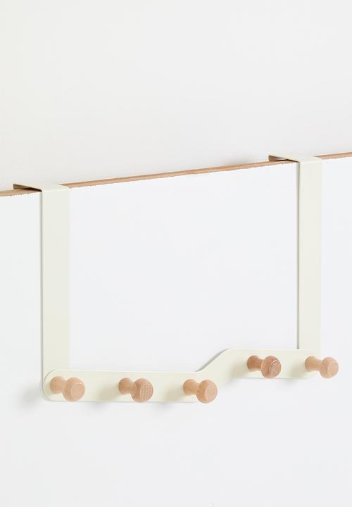 Maisonware - Over the door 5 wooden hooks 35cm x 22cm - White