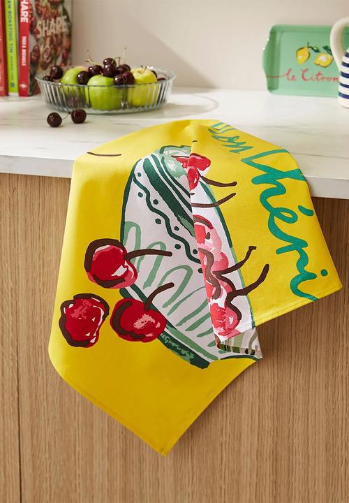 Summer Fruits Cheri Cotton Tea Towel - Yellow