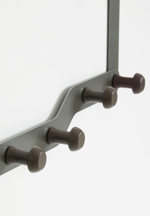 Maisonware - Over the door 5 wooden hooks 35cm x 22cm - Black