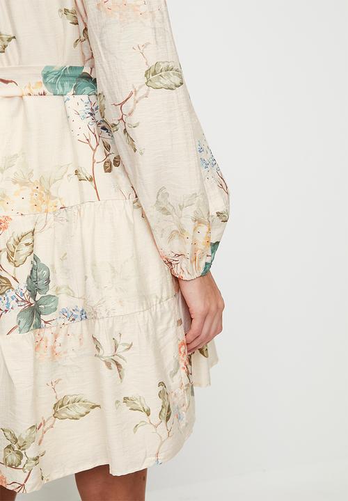 MILLA - Floral tiered short dress - cream floral