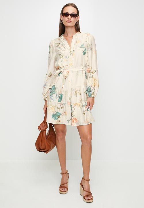 MILLA - Floral tiered short dress - cream floral