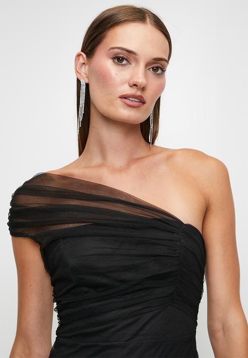 MILLA - Black mesh one shoulder dress - black
