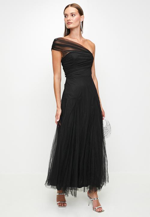 MILLA - Black mesh one shoulder dress - black