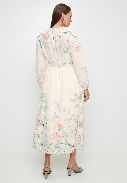 MILLA - Tropical border printed dress - Cream Floral