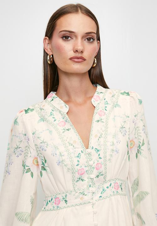 MILLA - Tropical border printed dress - Cream Floral