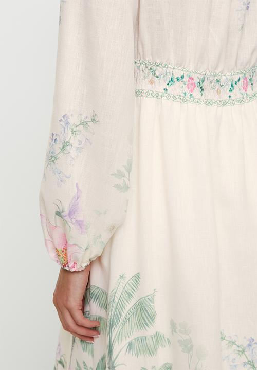 MILLA - Tropical border printed dress - Cream Floral