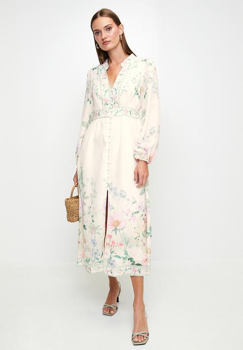 MILLA - Tropical border printed dress - Cream Floral