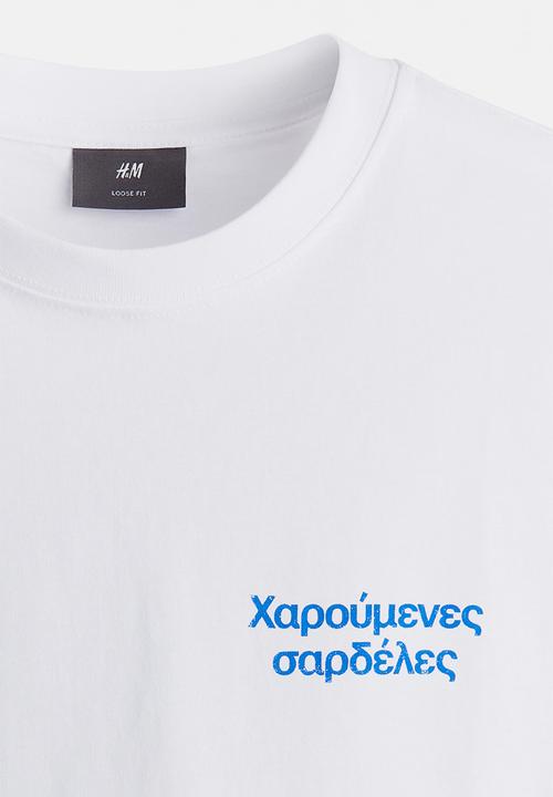 H&M - Loose fit printed t-shirt - white greek sardines